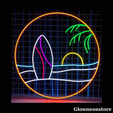 Glowneon Landscape Beach Neon Sign Custom Tropical Led Sign Beach Bar