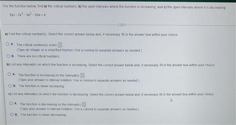 Solved For The Function Below Find A The Critical Numbers Chegg