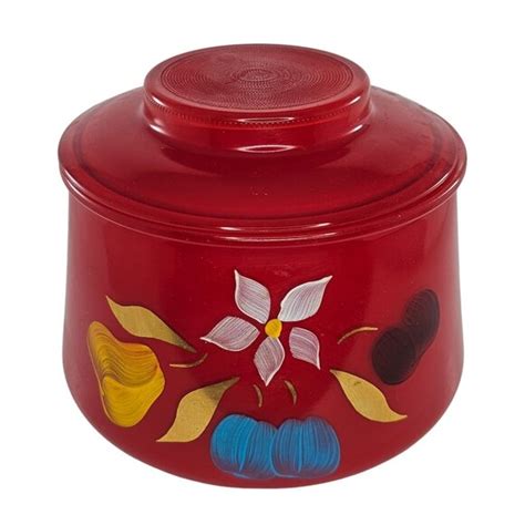 Bartlett Collins Kitchen Bartlett Collins Red Canister Cookie Jar Gay Fad Fruit Rare Short