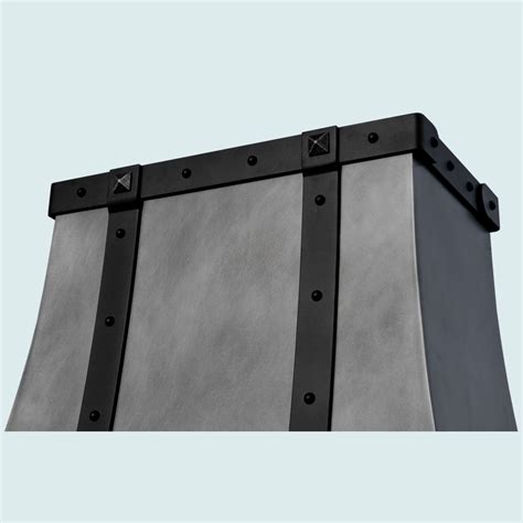 Hand Crafted Zinc Range Hood With Black Steel Straps By Handcrafted