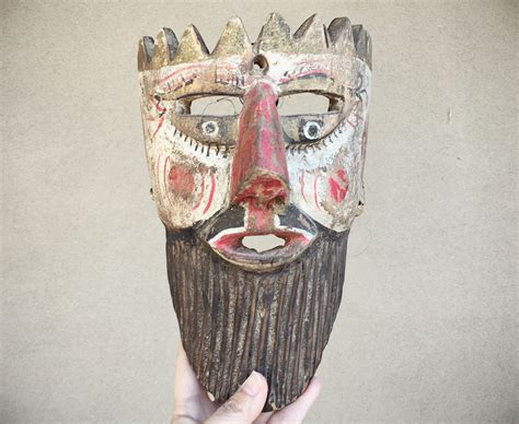 Carved Wood Mask Wall Hanging, Mexican Folk Art Dance Mask, Mexican
