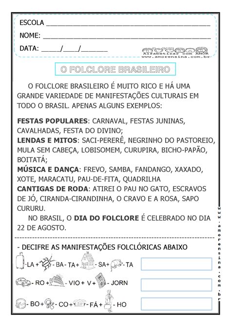 Texto Sobre Folclore 2 Ano - Texto Sobre Folclore 2 Ano - GITEDU