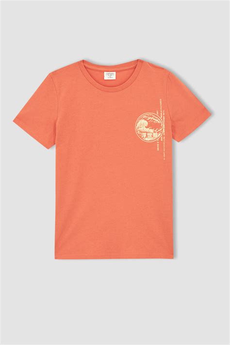 Orange GarÇons T Shirt En Coton Peigné à Manches Courtes Et Col Rond