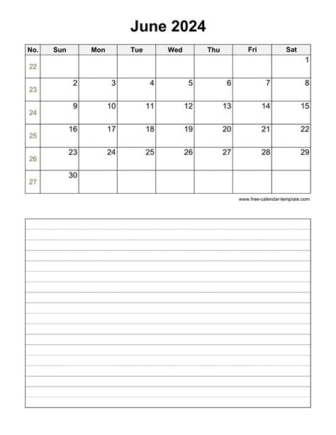 Printable June 2024 Calendar With Space For Appointments Vertical