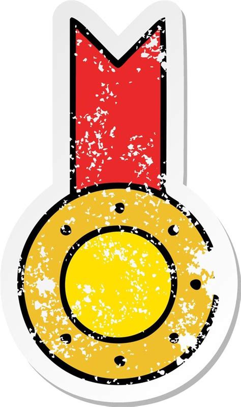 Distressed Sticker Of A Cute Cartoon Gold Medal 11681333 Vector Art At