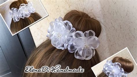 Резинка на шишку, пучок с цветочками из органзы\Канзаши | Diy hair ...