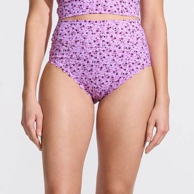 Lands End Women S Tugless Scallop High Waisted Bikini Bottoms Wild Lilac Multi Floral
