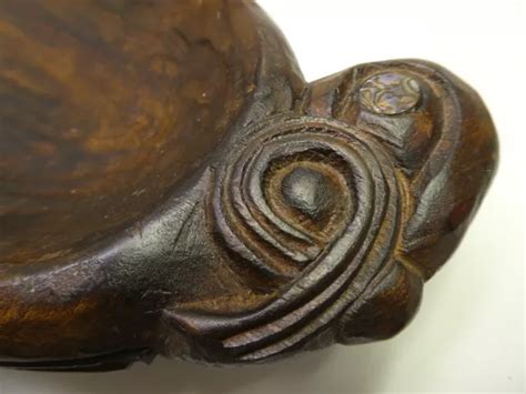 VINTAGE NEW ZEALAND Maori Tiki Statue Paua Shell Hand Carved Bowl 69