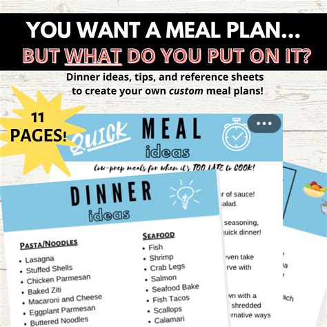 Meal Plan Ideas, Colorful Printable List of Ideas to Fill Your Meal