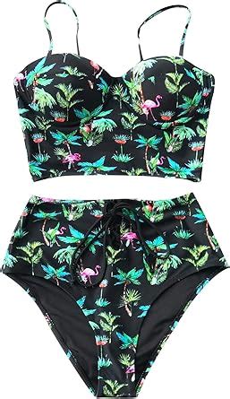 Amazon CUPSHE Women S Coconut Palm And Flamingo Print Bikini Set