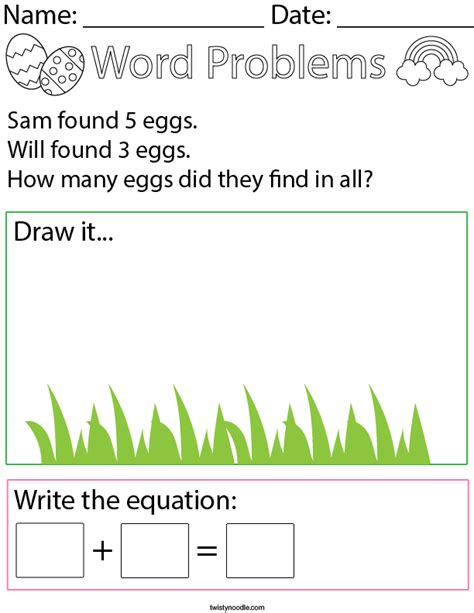 Easter Egg Addition Word Problem Math Worksheet Twisty Noodle