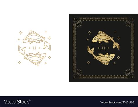 Zodiac Pisces Horoscope Sign Line Art Silhouette Vector Image