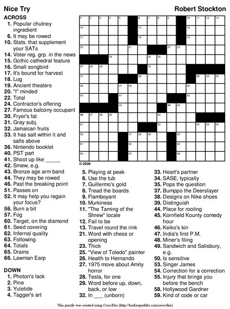 Crossword Puzzles For Seniors Printable
