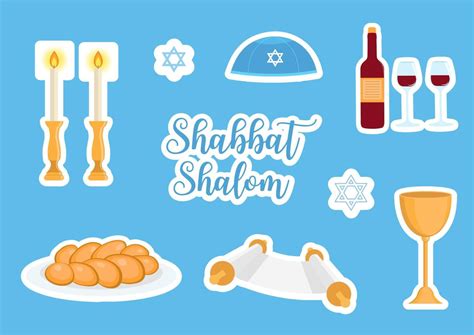 Shabbat Shalom Greeting Card Jewish Symbols Set Judaism Concept