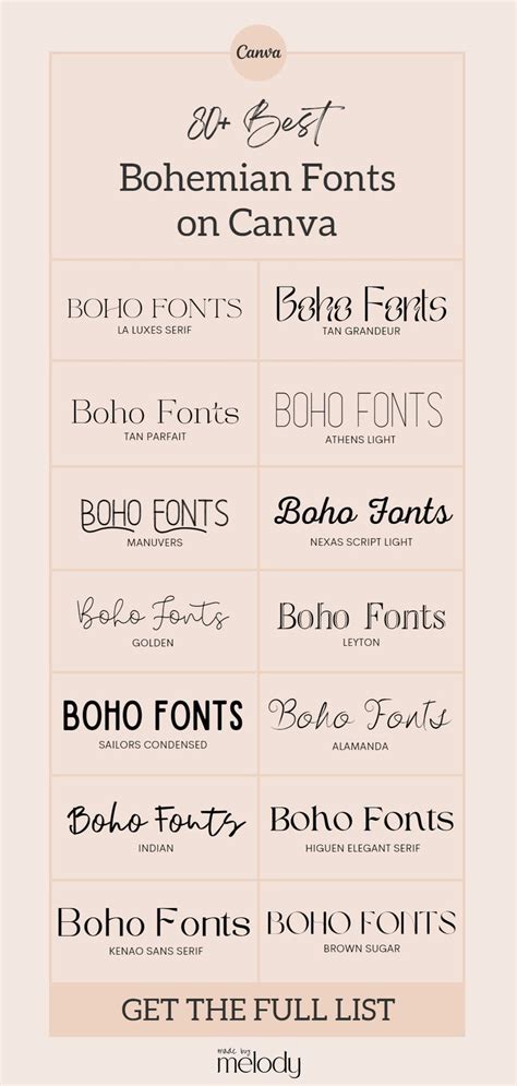 80 Best Boho Fonts On Canva For Bohemian Graphic Design Boho Fonts