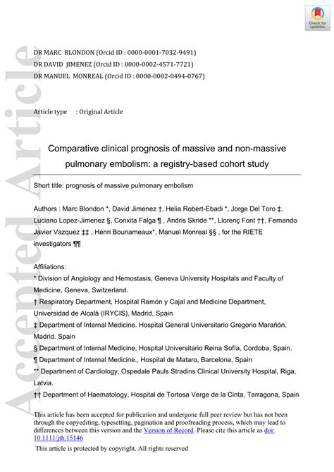 PDF Comparative Clinical Prognosis Of Massive And Nonmassive