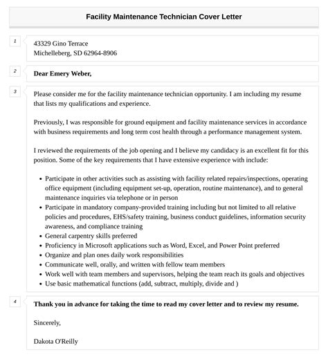 Facility Maintenance Technician Cover Letter Velvet Jobs