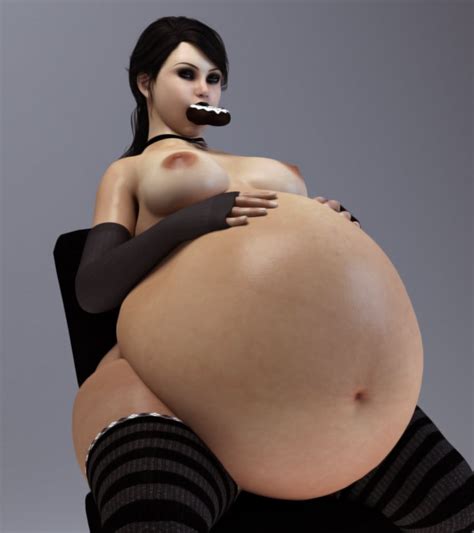 Rule 34 3d Belly Big Belly Black Hair Black Lips Black Lipstick Blueskinneddevil Breasts Brown