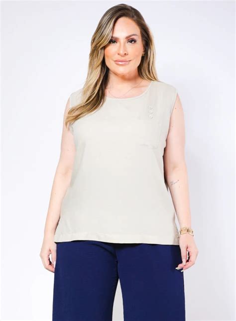 Regata Gal O Plus Size Bolso Frontal Em Viscolinho Best Size E