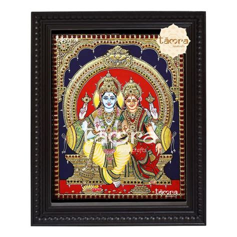 Tanjore Painting Vishnu Laxmi Sitting Vishnu Tanjore Painting Pure