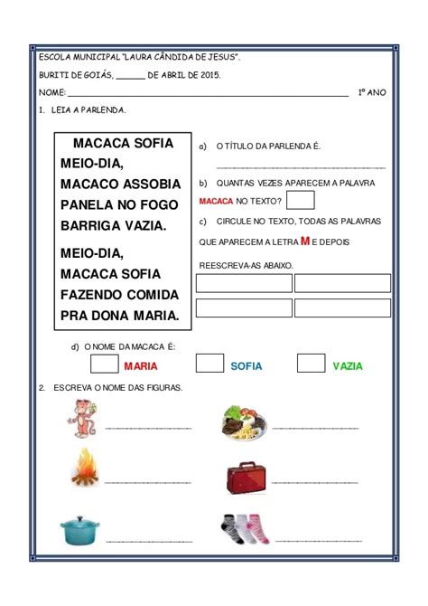 Atividades Parlendas O macaco foi à feira e Macaca Sofia