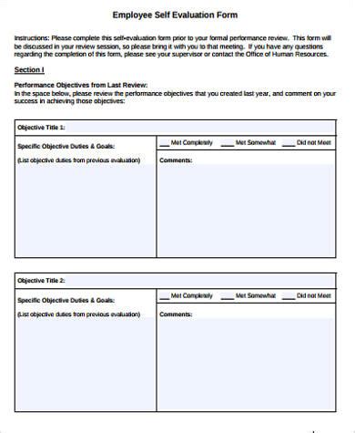 FREE 10+ Sample Self Evaluation Forms in MS Word | PDF