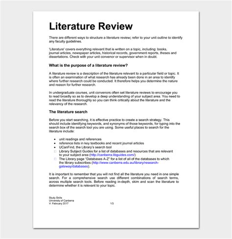 Free Literature Review Templates And Examples Apa Word Pdf