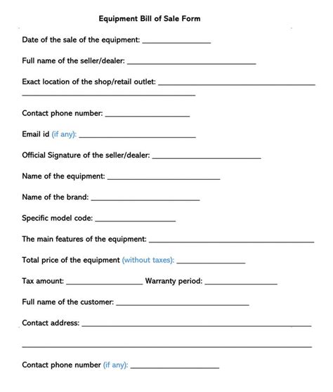 Free Equipment Bill Of Sale Forms How To Sell Word Pdf