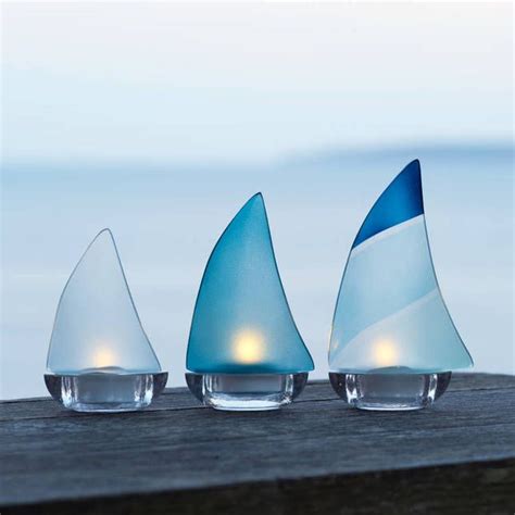 Regatta Sail Boat Tea Light Holder Made From Frosted Glass Glass Boat Glass Tea Light