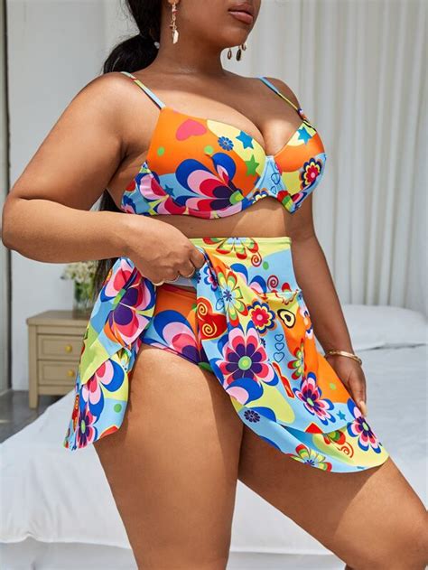 Plus Pack Floral Print Push Up High Waist Bikini Swimsuit Shein Usa
