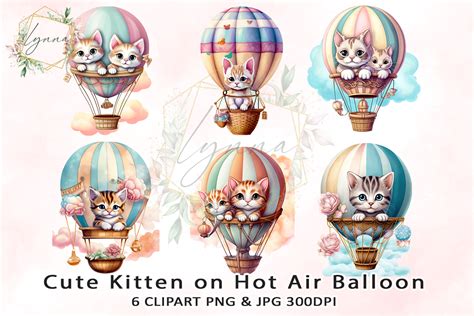 Kitten On Hot Air Balloon Clipart Graphic By Diceenid Creative Fabrica