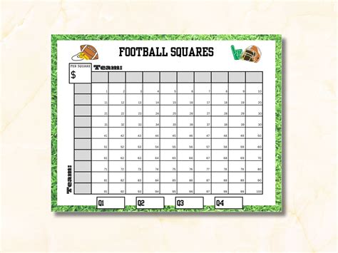 Football Squares, Printable Football Squares, Football Squares ...