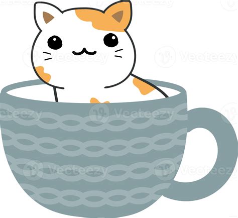 Free Cat on teacup cartoon character crop-out 14575189 PNG with ...