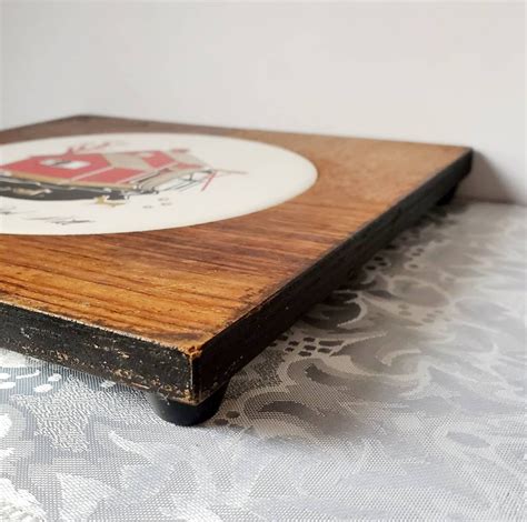 Vintage Wood Tile Trivet Hot Plate Holder The Old Red Etsy