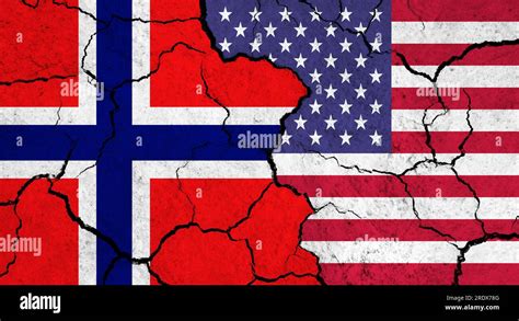 Flags Of Norway And Usa On Cracked Surface Politics Relationship