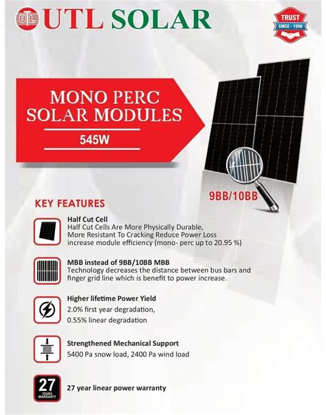 540W UTL Mono Perc Solar Panel At Rs 29 Watt Monocrystalline Solar