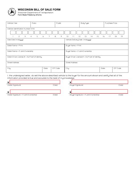 Free Wisconsin Bill Of Sale Forms Pdf Eforms