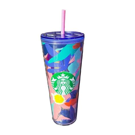 Starbucks Kitchen Starbucks Cold Cup Tumbler Floral Pink Blue Green