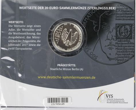 Bundesrepublik Deutschland 20 Euro 2017 A 500 Jahre Reformation