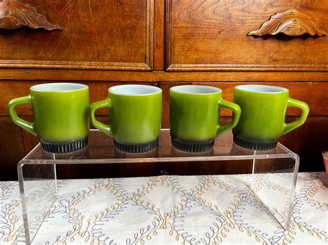 Vintage Fire King Coffee Mugs Ombre Green Etsy