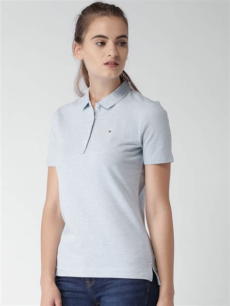 Tommy Hilfiger Women Navy Slim Fit Solid Polo Collar T Shirt Atelier