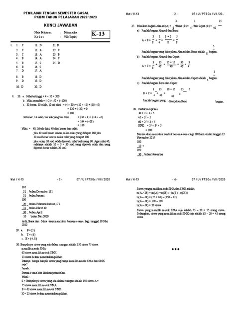 Kunci Jawaban Soal Uts Matematika Kls 7 Sem 1 Pdf