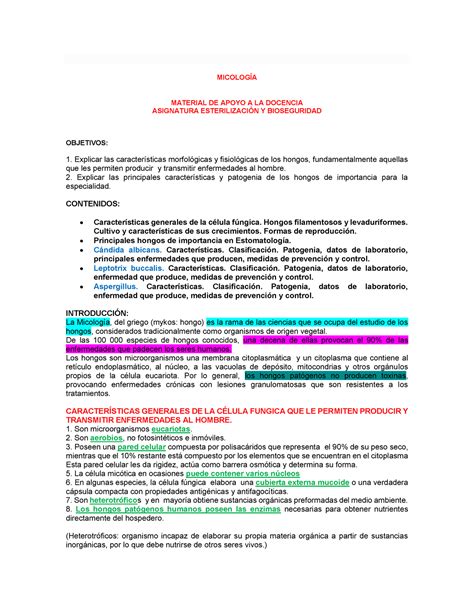 Pract 3 Micología Y Virologia MICOLOGÍA MATERIAL DE APOYO A LA