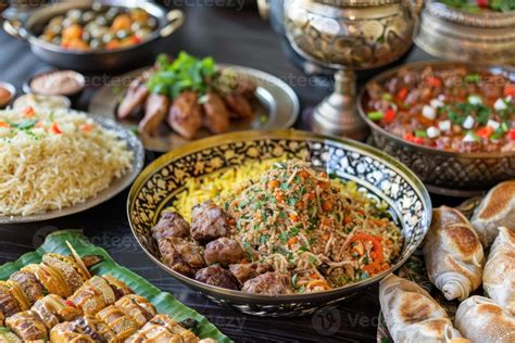 Exquisite Array Of Middle Eastern Cuisine Featuring Colorful Dishes And Spices 47327318 Stock