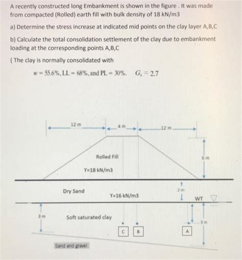 Solved A Recently Constructed Long Embankment Is Shown In Chegg