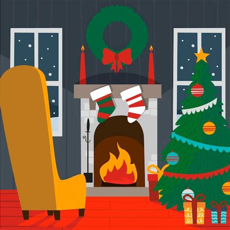 Escena de chimenea navideña dibujada a mano Vector Gratis