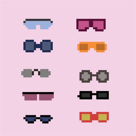 Pixel Art 8 Bit Sunglasses Collections Vector With Solid Color