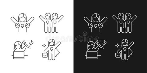 Women Rights Movement Linear Icons Set For Dark And Light Mode Stock Vector Illustration Of