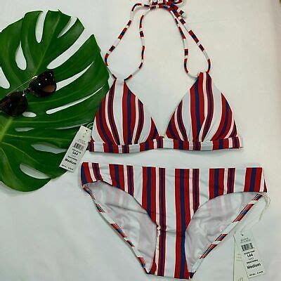 Nwt Cute B Swim Pushup Stripe Bikini Top Full Bottom Pc Swimsuit Set Ebay
