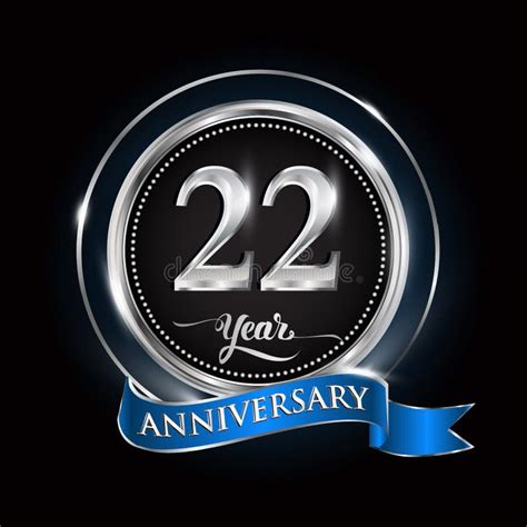 Celebrating 22nd Anniversary Logo With Silver Ring And Blue Ribbon Stock Vector Illustration